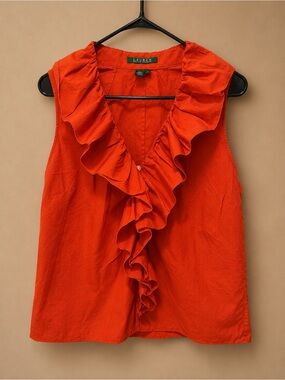 Lauren Ralph Lauren Ruffle V-Neck Sleeveless Top - Orange